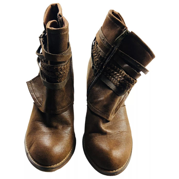 Lime Light Womens Faux Leather Cuffed Ankle Booties Block Heels Brown Size 10 - Picture 6 of 9